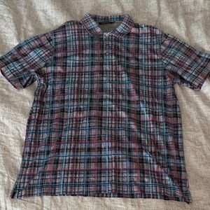 Bugatchi Men's Red and Blue Plaid Shirt